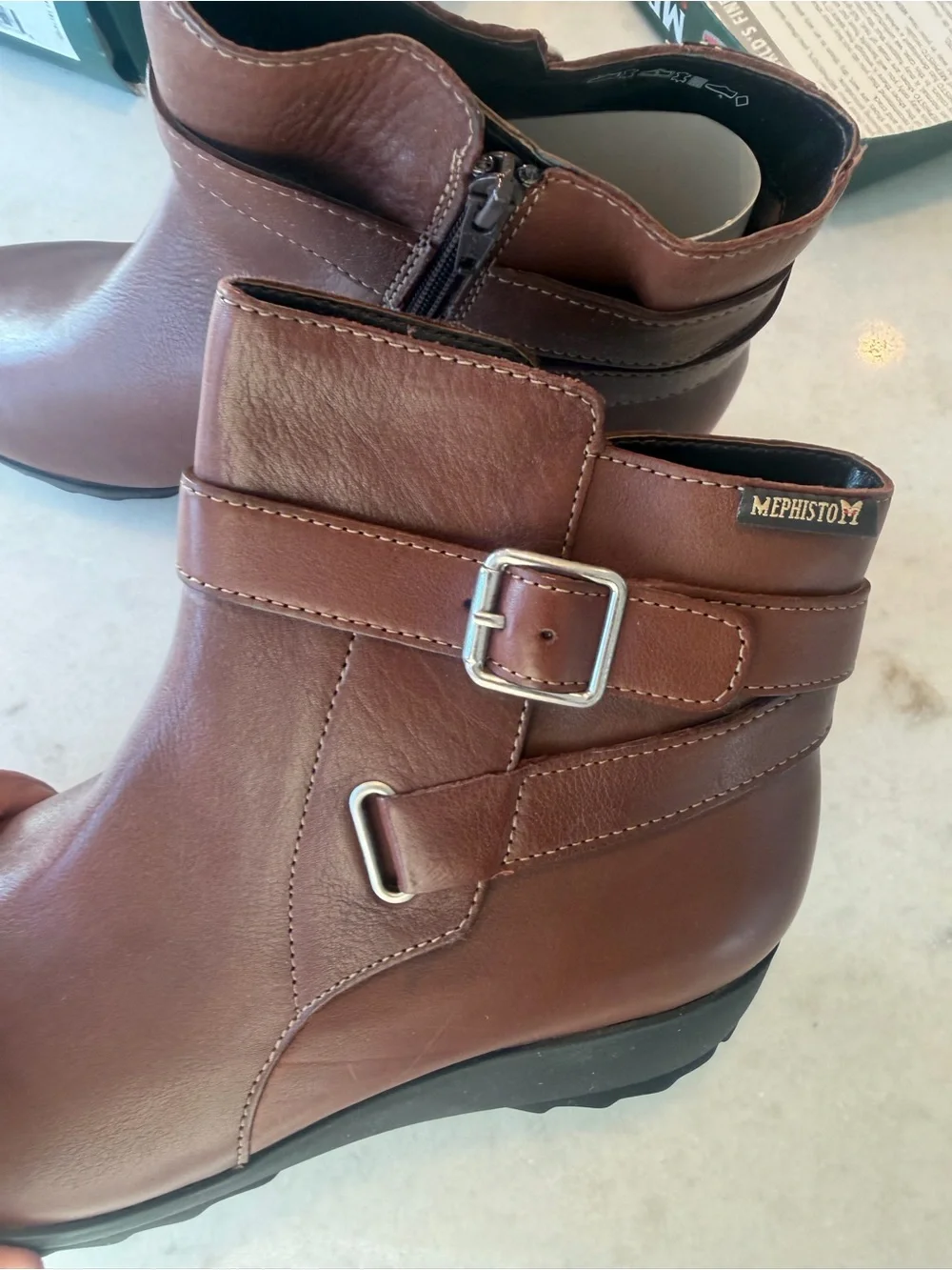 Mephisito Brown Leather Ankle Bootie with Buckle Strap! New in box! 8